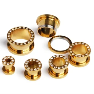 Plated Gold Ear Tunnel Jeweled Ear Plugs Body Piercing Earrings