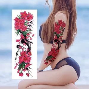 Plum Blossom Color Full Arm Tattoo Stickers for Men and Women