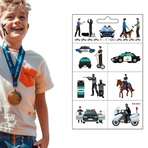 Police Series Arm Body Tattoo Sticker Cute Cartoon Kids Waterproof Temporary Tattoo 16x98mm Lasting 3-5 Days