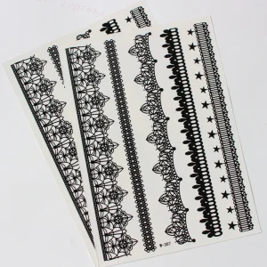 Popular Fashion Flash Tattoo Women Black Henna Jewel Lace Sexy Neck Collar Arm Body Flower Decoration Sticker