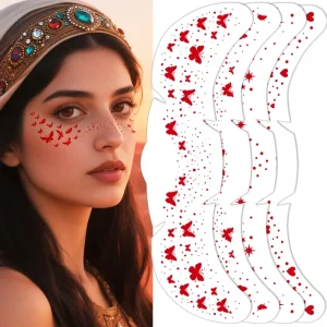 Popular Red Speckles Temporary Face Makeup Patches Fashionable Paper Butterfly Tattoo Stickers with Freckles Design