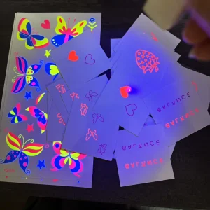 Popular Water Transfer UV Glow in the Dark Temporary Tattoo Neon Tattoo Stickers for Night Club Parties