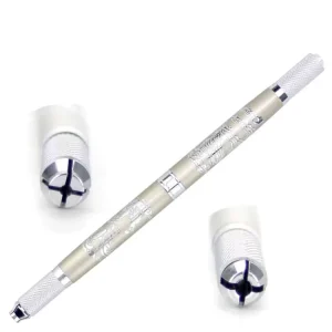 Portable Aluminum Double Head Microblading Pen Manual Tattoo Machine with 7F Round Needle Blade for Permanent Makeup