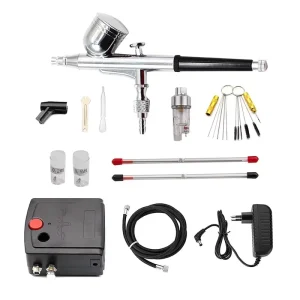 Portable Dual Action Airbrush Kit 0.3mm Nail Art Tattoo Craft Cake Paint with Metal Compressor for Beauty and Face Paint
