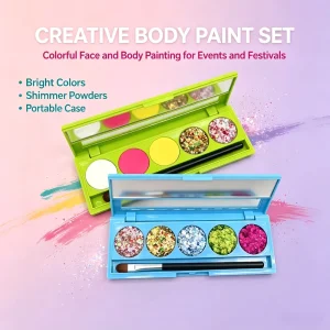 Portable Eco Friendly Body Art Paint Kit Vibrant Face Paint & Glitter Powder Set with Mirror Brush for Cosplay Festival Makeup