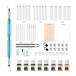 Portable Microblading Pen Kit Permanent Makeup Pigments Tattoo with Micro Blades Practice Skin