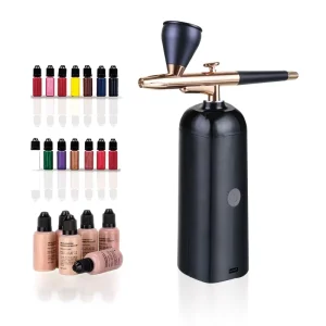 Portable Rechargeable Airbrush Air Compressor Kit with Gravity Feed for Beauty Makeup & Cake Decoration
