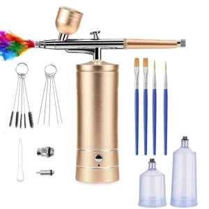 Portable USB Wireless Rechargeable ABS+Stainless Steel Airbrush Machine Water Ombre Nail Art Paint Powder Spray Gun Set