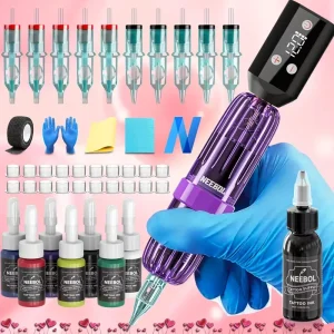 Portable Wireless Rotary Tattoo Pen Kit 1500mAh Battery Iron Tattoo Cartridge Needles Ink Permanent Tattoo Supply