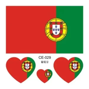Portugal National Flag Cartoon Rectangle Tattoo Sticker 6*6cm Waterproof UV Printed Kraft Paper World Football Match Face