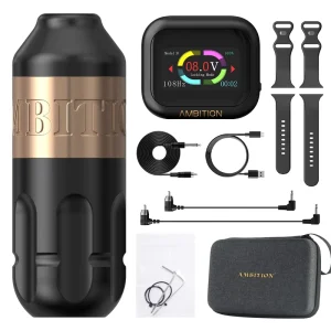 Powerful Motor Professional Short Rotary Tattoo Gun Pen Machine with 1300mAh S1 Tattoo Battery Wristband
