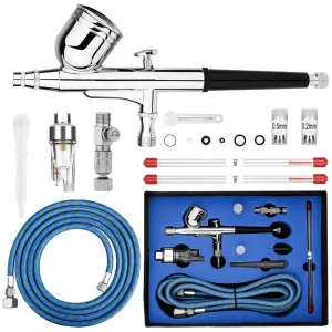 Precision Dual Action Airbrush 6ft Airbrush Hose 0.2/0.3/0.5mm Nozzles Needles for Painting Cake Decorating Model Art Tattoo