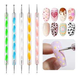 Premium 5PCS Nail Art Dotting Tool Double End Crystal Spiral Handle Rhinestone Picking Pen DIY Manicure Dot Design Supplies