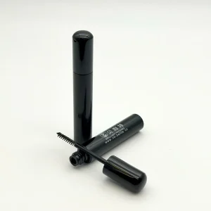 Premium Glossy Black Aluminum Cylindrical Empty Mascara Tube Precision Brush High-End Cosmetic Packaging Leakproof Reusable