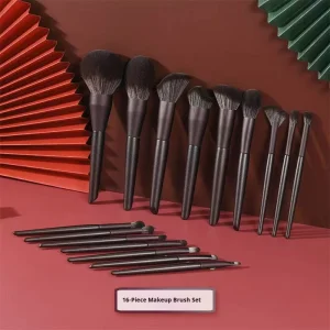 Premium Private Logo Printing Service 14Pcs Red Wood Handle Synthetic Fibre Face & Concealer Makeup Brush Set Brush Bag Bucket