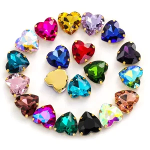 Price Color Heart Shape Rhinestones Golden Sew on Setting For Dresses