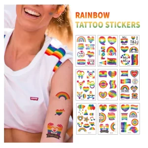 Pride LGBT Rainbow Temporary Tattoos 10 Pieces set of Printed Tattoo Stickers for Men & Women Face Body Arm Waist