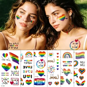 Pride Rainbow Temporary Tattoos Printed Tattoo Stickers for Men & Women Face Body Arm Waist Temporary Tattoo Sticker