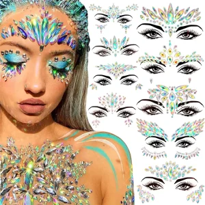 Printed Flatback Acrylic Crystal Glitter Stickers Waterproof Rhinestone Jewelry with Rainbow Tear for Face Piercings