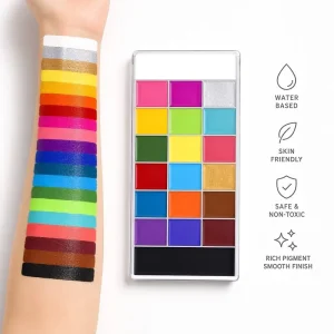 Private Label 20 Colors Face Body Paint Palette Non-Toxic Washable Water Based Makeup Kit for Halloween Party Kids and Adults