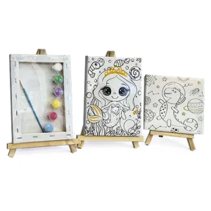 Private Label Cartoon Art Coloring Painting Stretched Canvas Kit Kids Painting Set