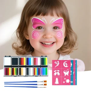 Private Label Cosmetic Makeup Water Based Face Paint Palette 12 color Split rainbow Face Body Paint Palette