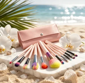 Private Label Custom 10 Pcs Wooden Handles Makeup Brush Set Comes with Portable Bag Soft Synthetic Bristles Brush Kit