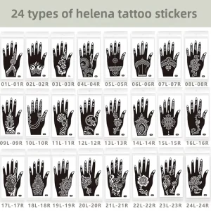 Private Label Customized Temporary Tattoo Stickers Hand Painted Henna Design Washable Stencil Processed Water Transfer Body Art