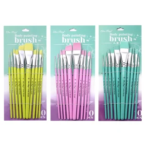 Professional 10 Pcs Face Painting Brush Set Premium Nylon Bristles Stage Makeup Petal Dome Tips Embossing Linework