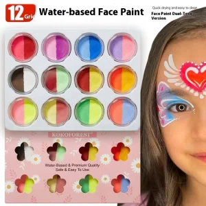 Professional 110g Two-Color Body Paint Liquid Glitter Eye Liner Set Fancy Face Painting Kit with Stencils for Children