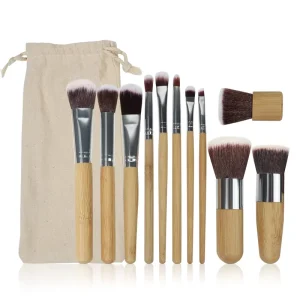 Professional 11PCS Vegan Makeup Brush Set Bamboo Handle Synthetic Brushes Cosmetic Beauty Tools