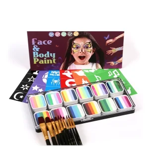 Professional 12-Color Rainbow Gouache Paint Body & Skin Art Makeup Face Paint Set for Kids Children Cosmetics