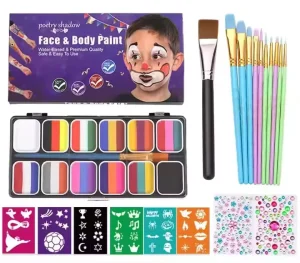 Professional 12 Color Rainbow Gouache Paint Set Kids Children Body & Skin Art Makeup Facial Painting for Children