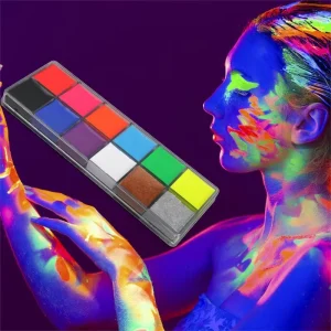 Professional 12 Colors Face Body Art Painting Makeup Palette Halloween Face Paint Waterproof Neon Cosplay Makeup Glitter Vegan