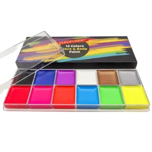 Professional 12 Piece UV Fluorescent Face & Body Paint Set for Kids Halloween Raves Club Parties Waterproof Included Brushes