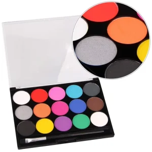 Professional 15 Color Makeup Face Paint Palette Set Washable Water Based Body Paint Kit with 2 Brushes for Festivals