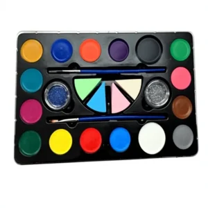 Professional 15 Colors Face Body Paint Palette Kit Water Based Makeup Set with Brushes Sponges Glitter for Kids Halloween Party