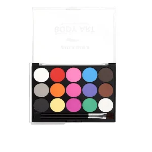 Professional 15 Water Based Face & Body Paint Palette Set with Brush Non Toxic Vibrant Colors for Body Art & Costume Design