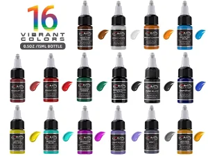 Professional 16 Colors Tattoo Pigment Kit REACH Approved Safe Body Tattoo Ink Set Kit for Tattoo Artists