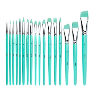 Professional 17 Size Round Flat Tip Cat Tongue Synthetic Nylon Face Body Painting Brush Kit for Artist