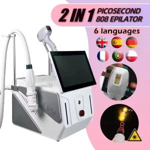 Professional 2-in-1 Portable NdYag Q-Switched Laser Tattoo Permanent Hair Removal Machine High Power Commercial Home Use