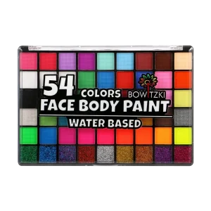 Professional 54-Color Nontoxic UV Neon Facepaint Glitter Water-Based Kids Body Painting Kit with Face Palettes