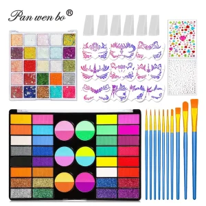 Professional 69 Colors Washable Non Toxic Body Paint Face Glitter Makeup Face Painting Kit for Kids Party Cosplay Halloween