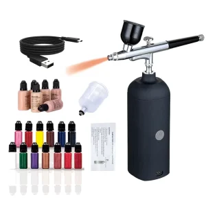 Professional Airbrush Kit with Compressor for Makeup Tattoo and Barber Use Includes Spray Gun Stencils Paints and Accessories