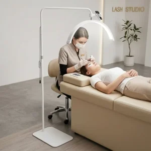Professional Beauty Salon Floor Lamp 23 Inch Half Moon Light for Lash Tech Microblading Tattoo Makeup Artist With Remote Control