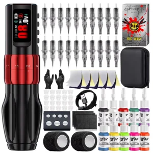 Professional Complete Electric Tattoo Pen Kit Cartridge Machine Full Permanent Inks Needle Cartridge for Tattoo Guns