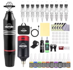 Professional Complete Starter Rotary Tattoo Machine Kit with Ink Black CE Certified