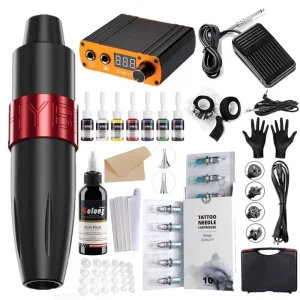 Professional Complete Tattoo Machine Set for Beginners-Aluminium Alloy Tattoo Pen Kit for Eyebrow & Body Art