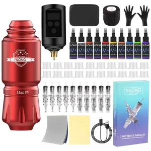 Professional Complete Wireless Tattoo Machine Set New Full Body Art Permanent Rotary Tattoo Gun Kit with Power Supply & Inks