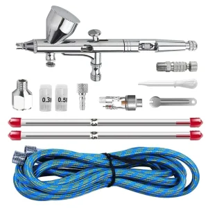 Professional Copper K Series Cake Airbrush Set 0.2mm Nozzle Dual Action 2 Extra Needles 1.8m Air Hose Moisture Trap Workshop